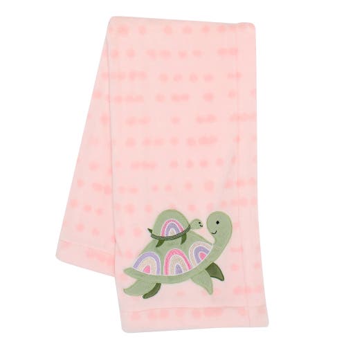 Lambs & Ivy Sea Dreams Cozy Fleece Turtle Applique Baby Blanket In Pink