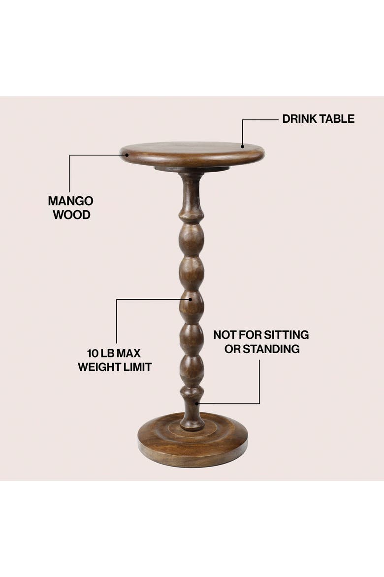 Augustus Cottage Round Solid Spool Pedestal Drink Table - Turned Accent Side End Table for Living Room, Alternate, color, Dark Brown