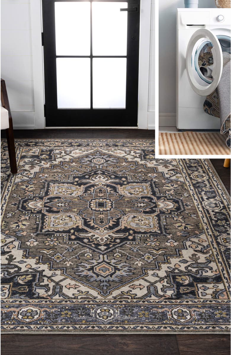 JONATHAN Y Cirali Ornate Large Medallion Machine-Washable Area Rug, Alternate, color, Green/Navy/Cream