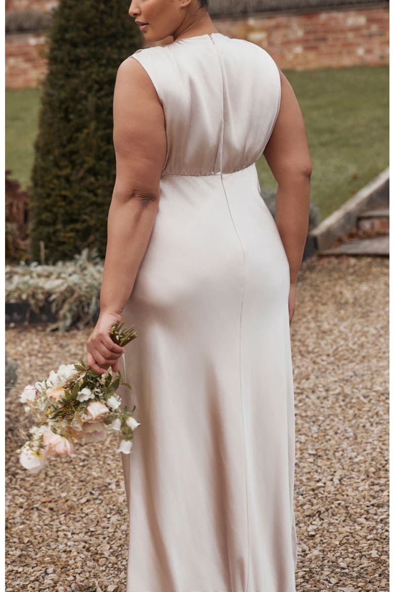 Plunge Drape Satin Bridesmaid Dress, Alternate, color, Oyster