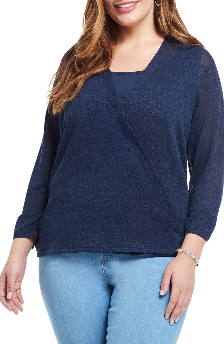 NIC+ZOE '4-Way' Three Quarter Sleeve Convertible Cardigan, Alternate, color, Dark Indigo