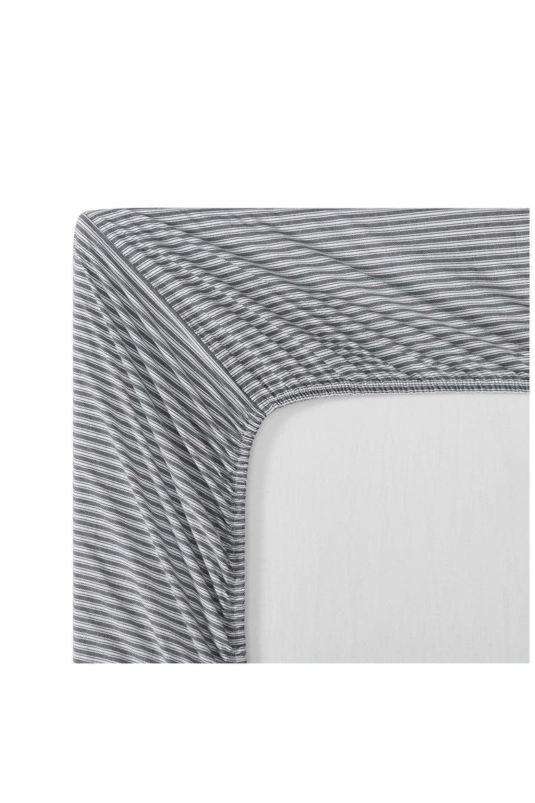 Highland Ticking Stripe Cotton Fitted Sheet, Alternate, color, WHITE/ NAVY BLUE
