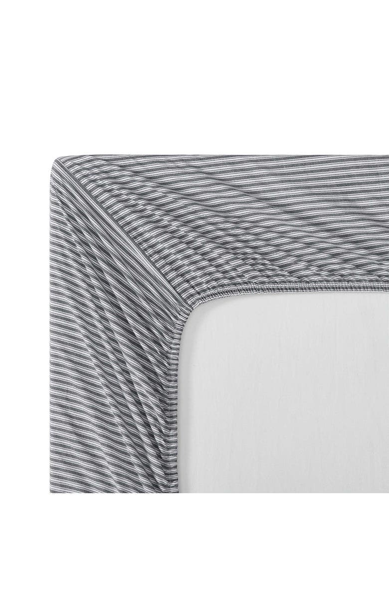 Tommy Hilfiger Highland Ticking Stripe Cotton Fitted Sheet, Alternate, color, White/ Navy Blue