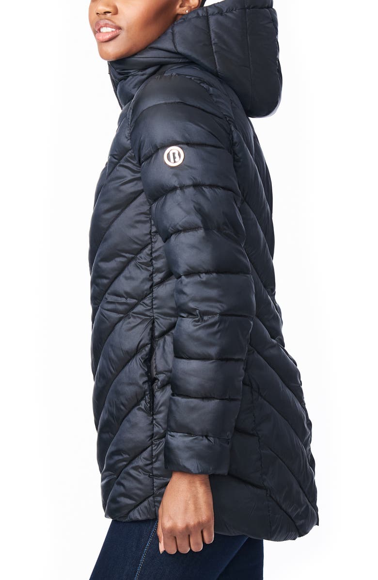 Bernardo Asymmetrical Channel Quilted Jacket with Hooded Bib Inset, Alternate, color, 