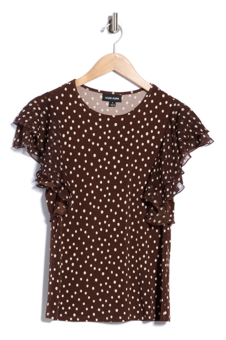 Ruffle Sleeve A-Line Top, Alternate, color, BRN/ IVY