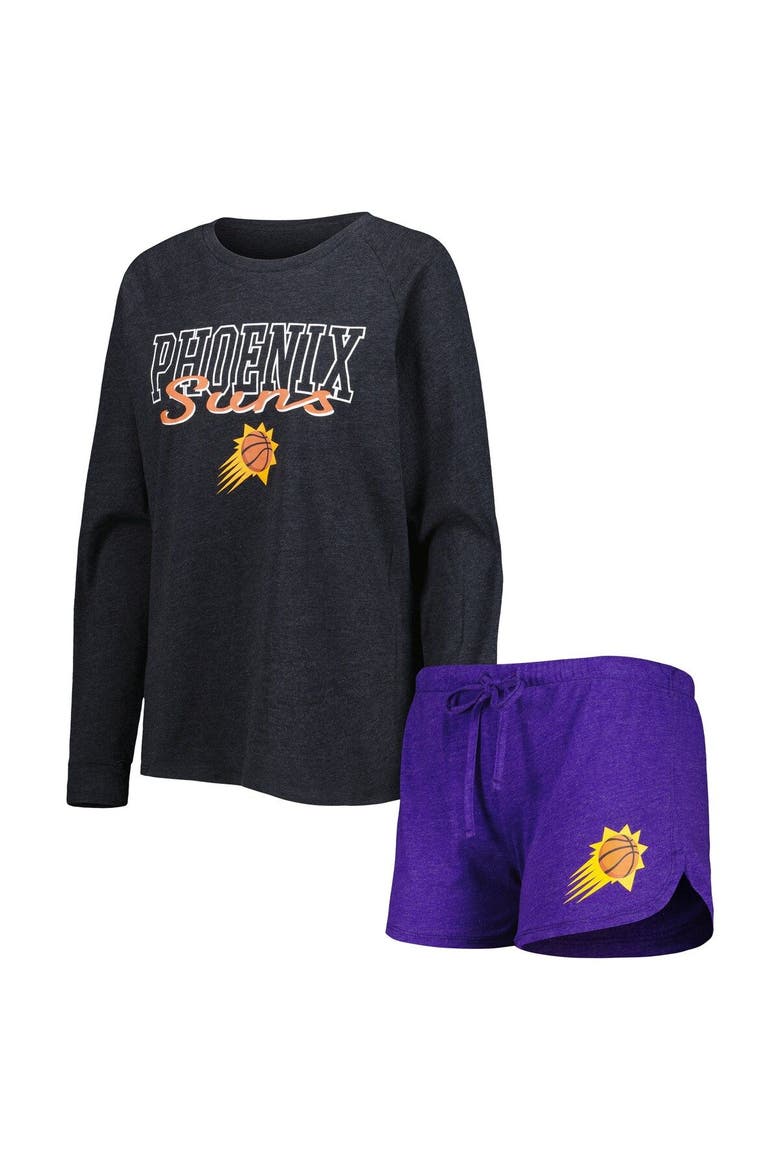 Women's Concepts Sport Heather Black/Heather Purple Phoenix Suns Team Raglan Long Sleeve T-Shirt & Shorts Sleep Set, Main, color, Heather Black