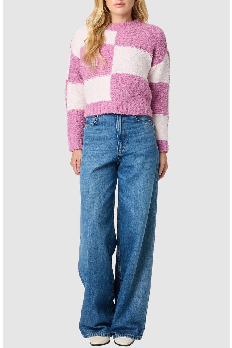 Colorblock Checker Sweater, Alternate, color, BERRY