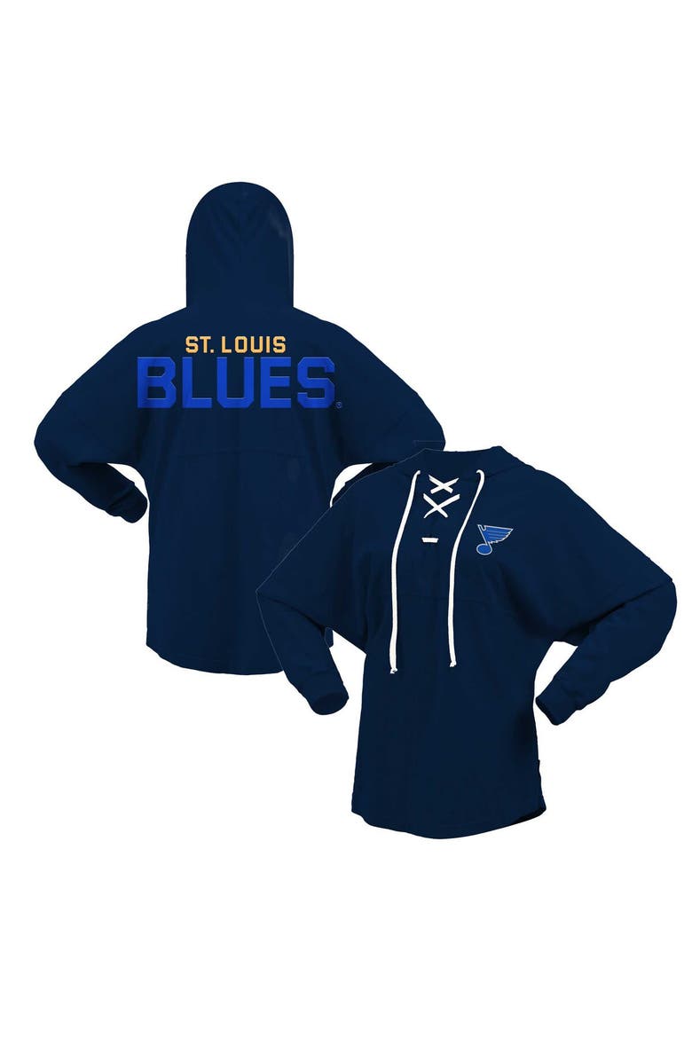 Women's Fanatics Branded Navy St. Louis Blues Jersey Lace-Up V-Neck Long Sleeve Hoodie T-Shirt, Main, color, Navy