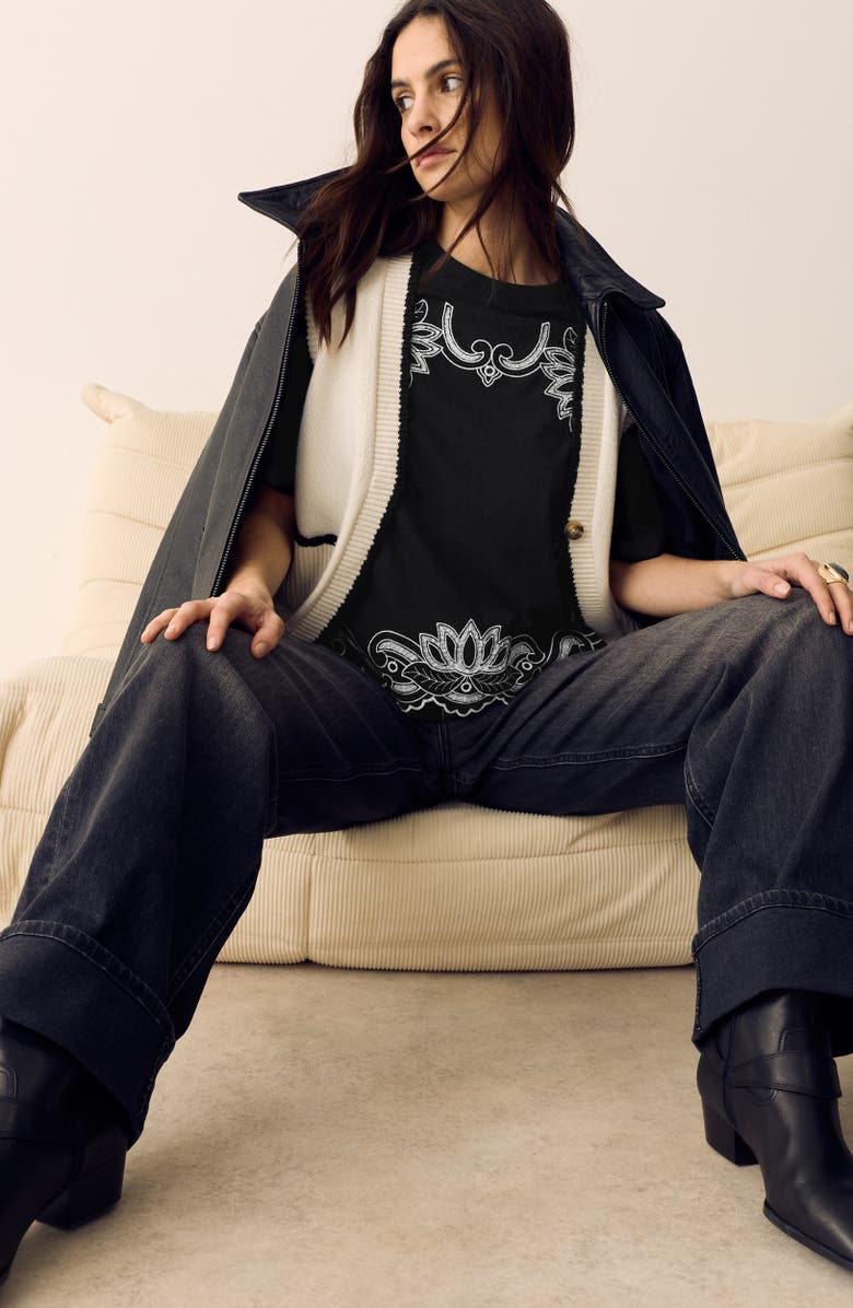 PER UNA BY M&S Pretty Cutwork Jersey T-Shirt, Alternate, color, Black