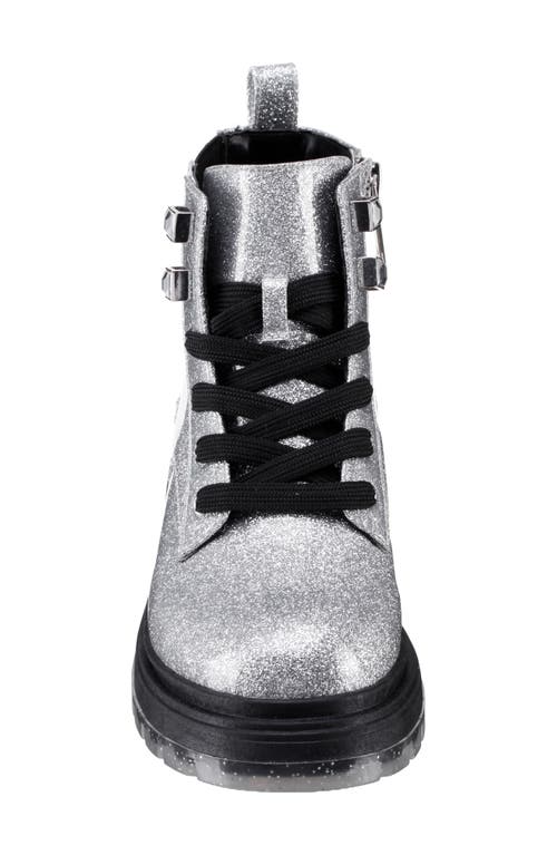 Nina Kids' Glitter Combat Boot In Silver Glitter