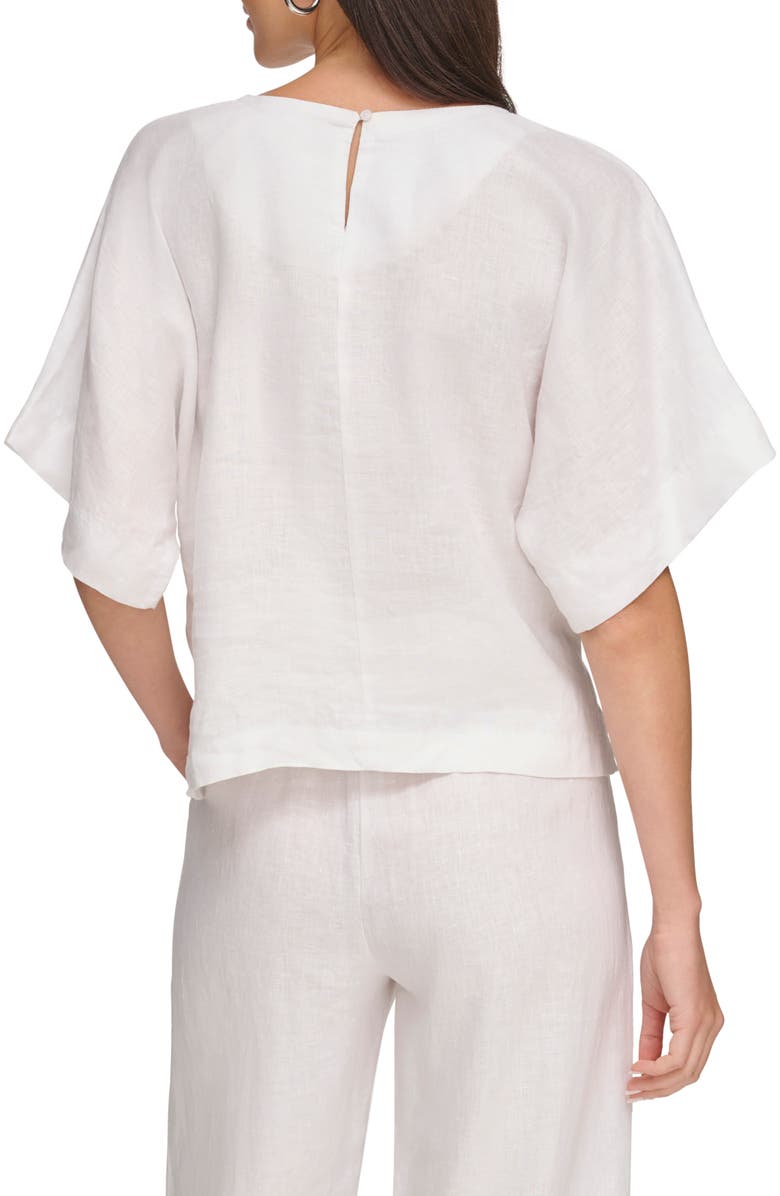 DKNY Drop Shoulder Boxy Linen Top, Alternate, color, White