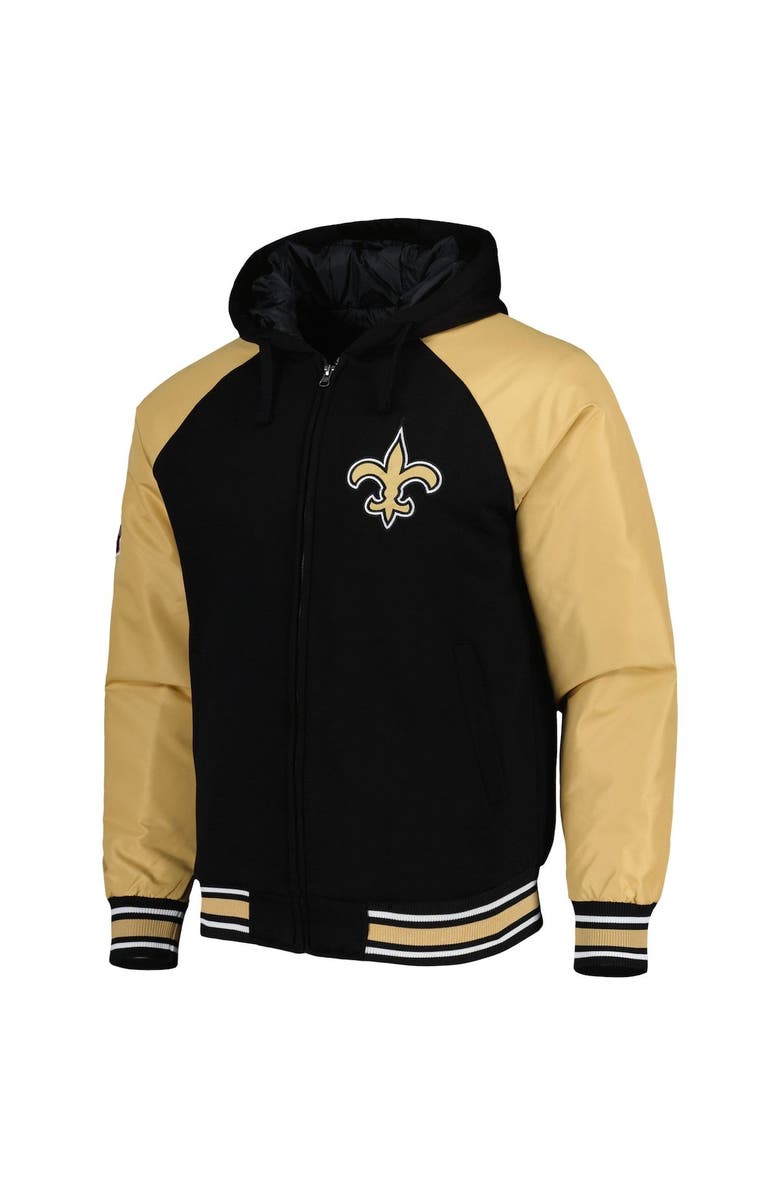 G-III SPORTS BY CARL BANKS Men's G-III Sports by Carl Banks Black New Orleans Saints Defender Raglan Full-Zip Hoodie Varsity Jacket, Alternate, color, 