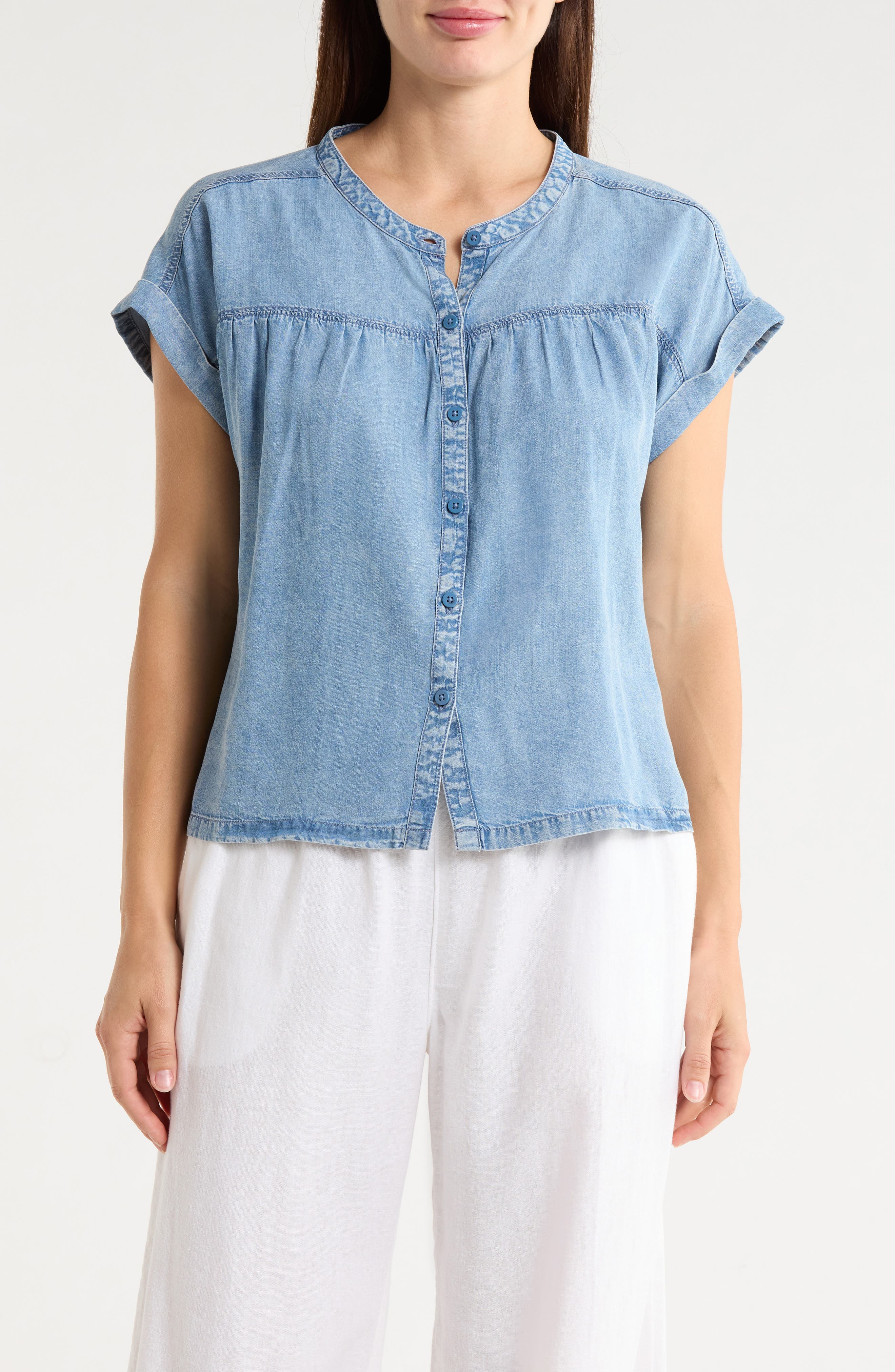 Splendid Short Sleeve Chambray Button-Up Shirt
