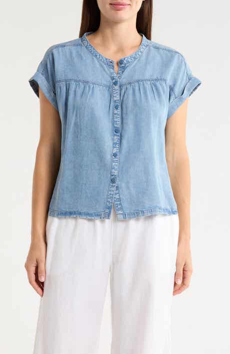Splendid Short Sleeve Chambray Button-Up Shirt