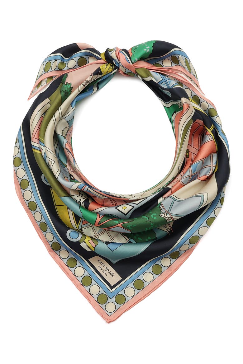 townhouse silk square scarf, Main, color, PINK MULTI
