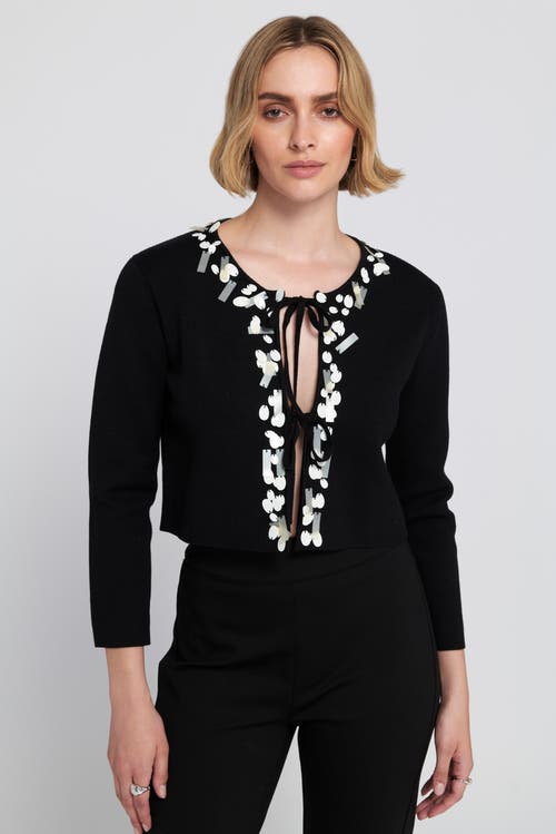 Elle Collection Sequin Tie Front Cardigan Embroidered Sweater In Multi