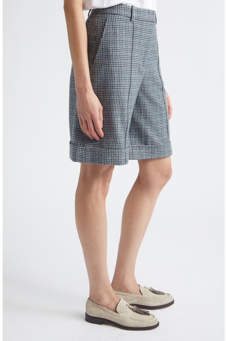 Houndstooth Check Virgin Wool & Cashmere Bermuda Shorts, Alternate, color, 178 DARK JADE