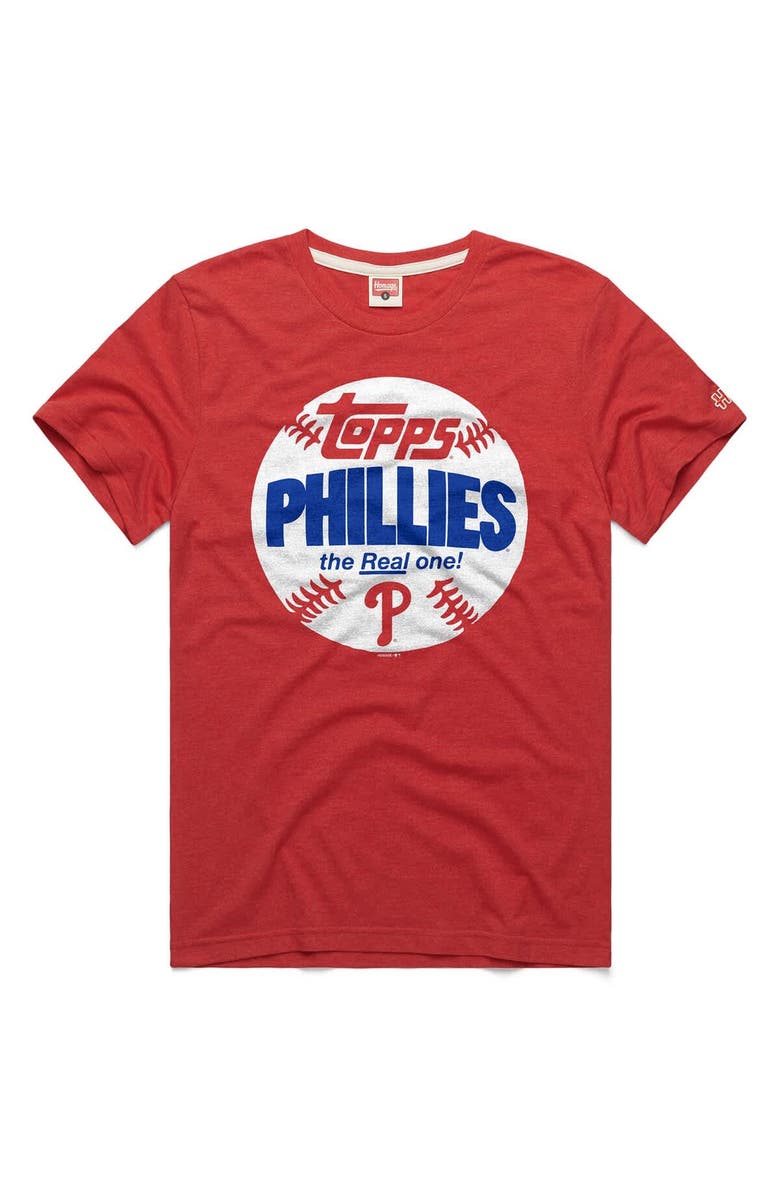 Homage Men's Homage Red Philadelphia Phillies MLB x Topps Baseball The Real One Tri-Blend T-Shirt, Main, color, Red