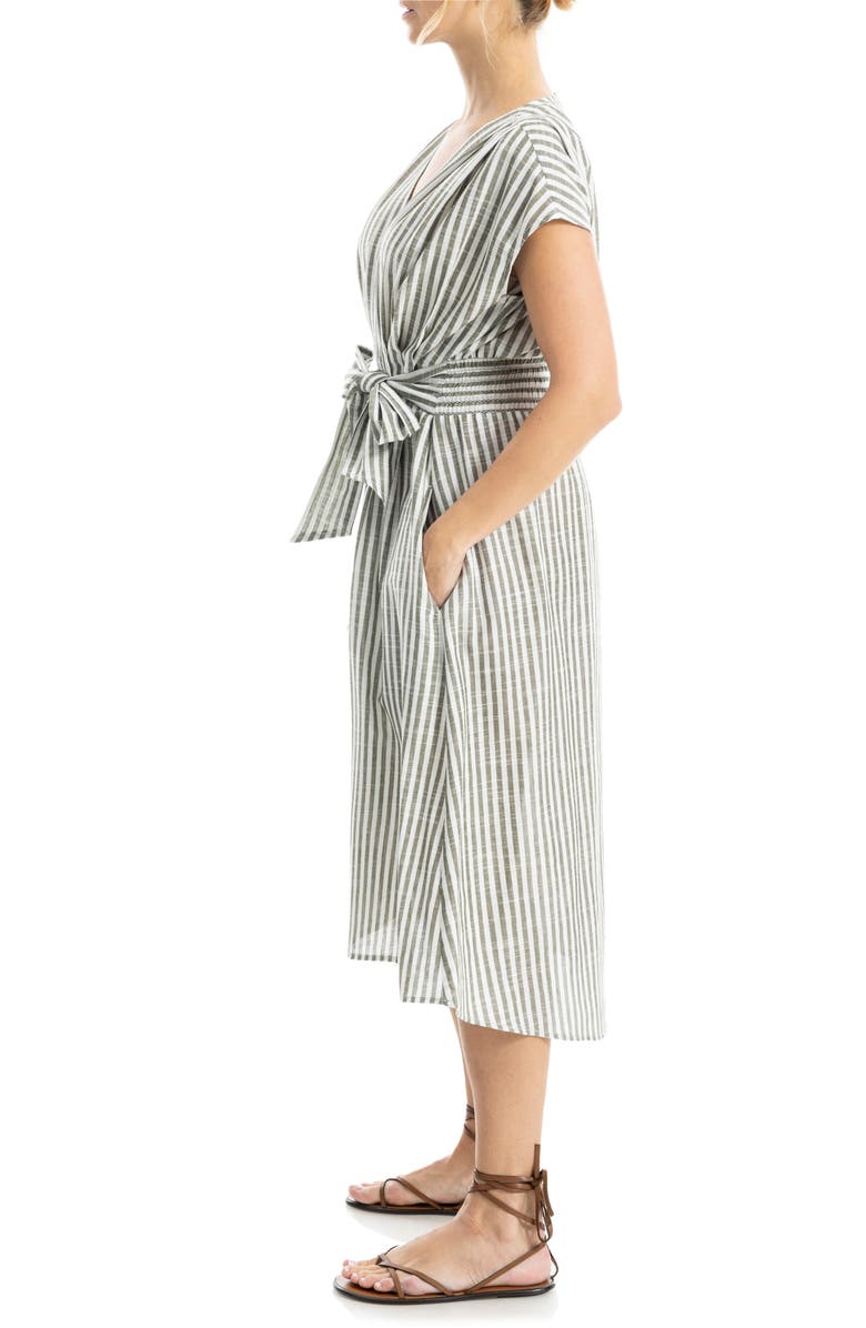 MAX STUDIO Stripe Tie Front Cotton Blend Dress, Alternate, color, Natural/ Olive Stripe