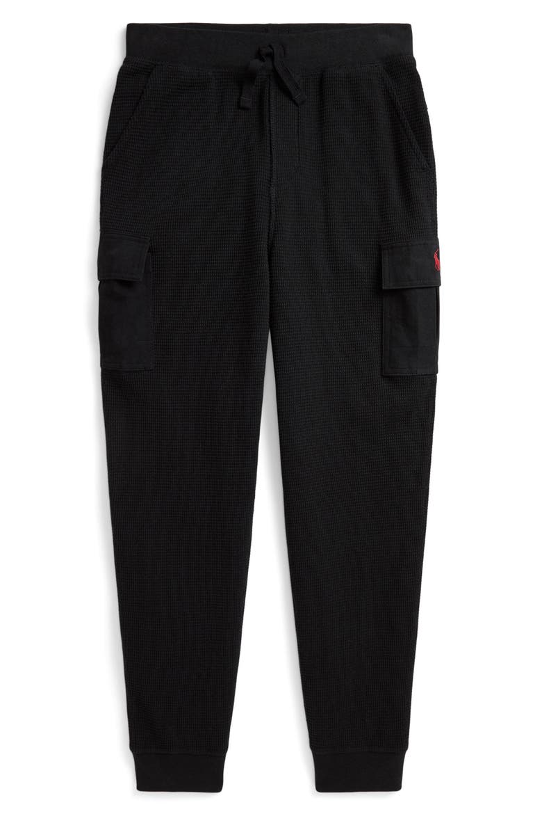 Kids' Waffle Cotton Cargo Jogger Pants, Main, color, POLO BLACK W