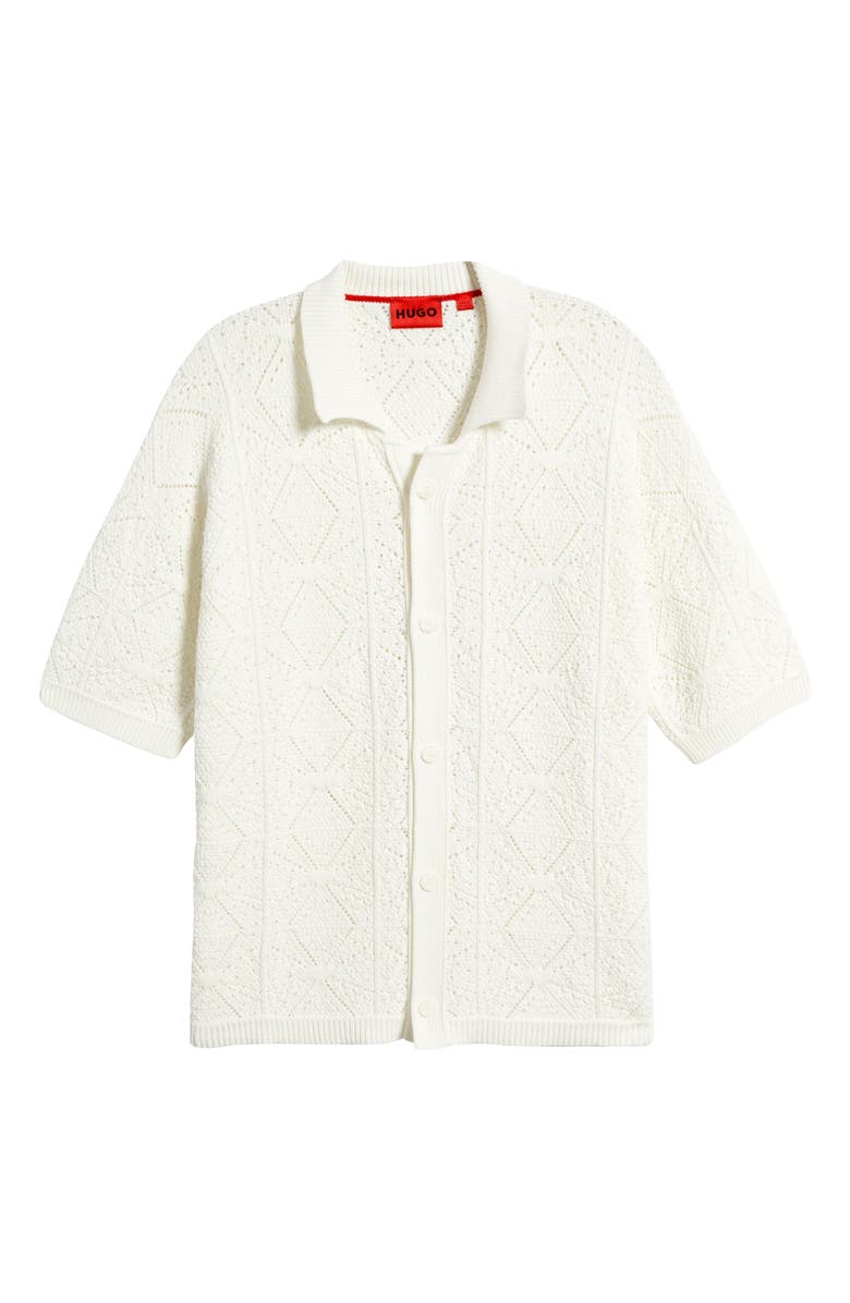 HUGO Sammp Short Sleeve Knit Button-Up Shirt, Alternate, color, Open Wht