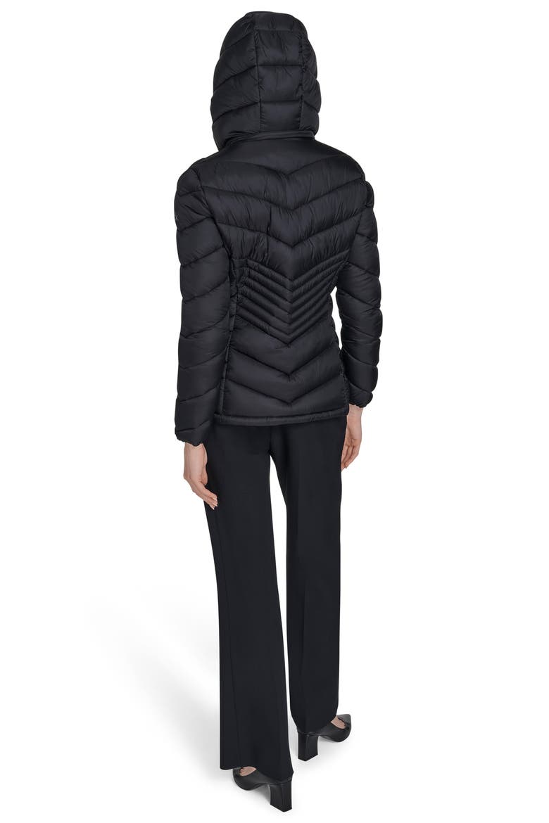 Water Resistant Chevron Quilted Puffer Jacket, Alternate, color, BLACK