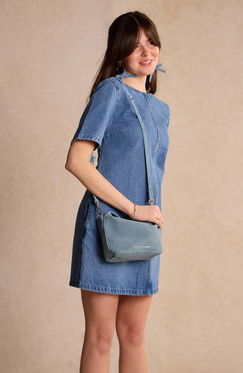 Nickel & Suede Claras Earrings, Alternate, color, Denim