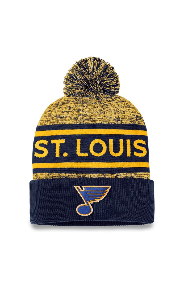 FANATICS Men's Fanatics Branded  Navy/Gold St. Louis Blues Authentic Pro Cuffed Knit Hat with Pom, Main, color, Navy