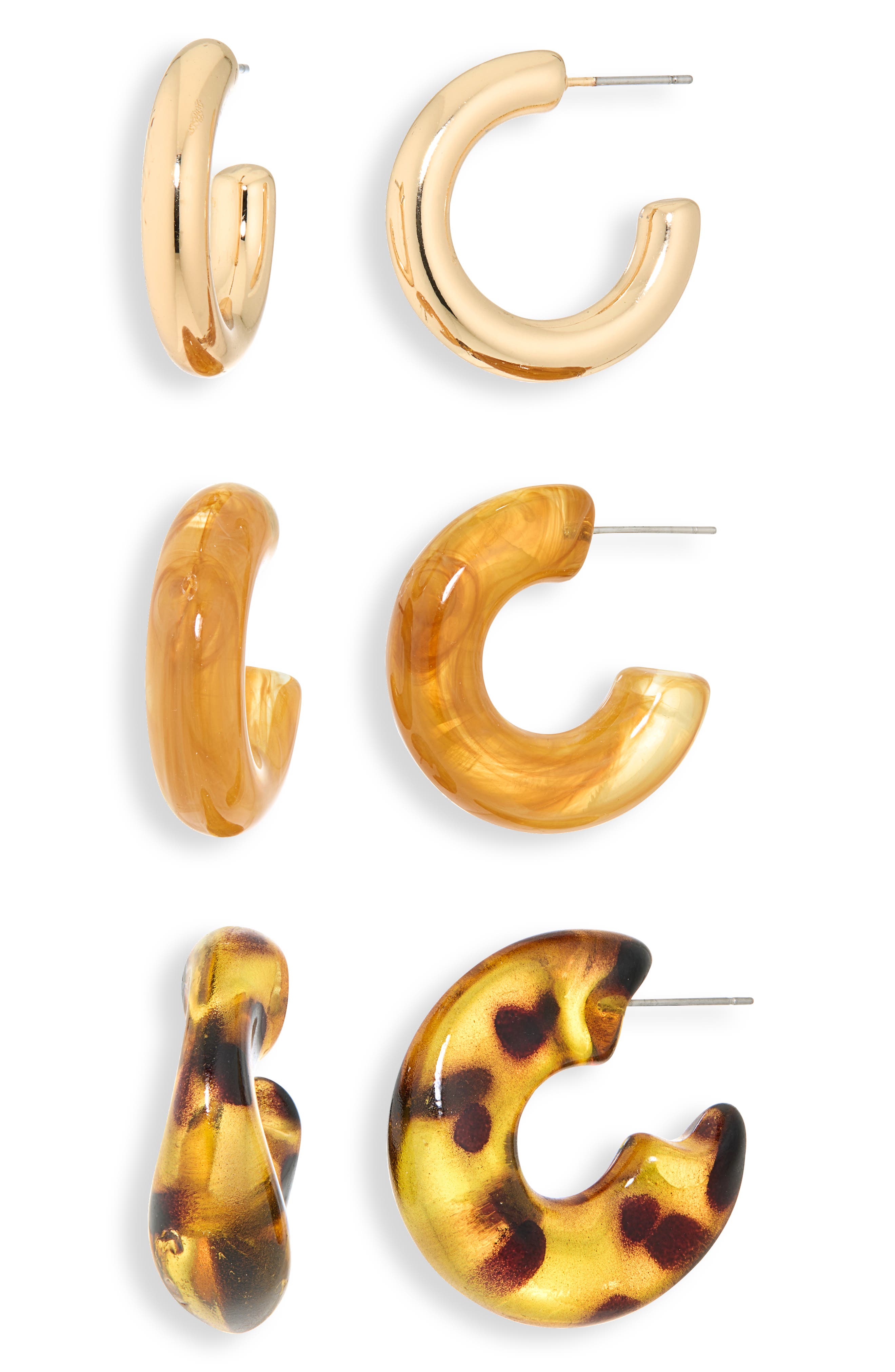 Set of 3 Resin & Goldtone Huggie Hoop Earrings