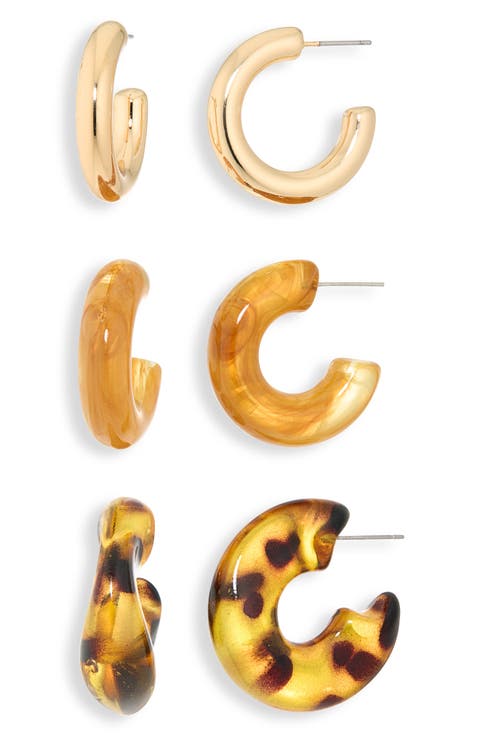Set of 3 Resin & Goldtone Huggie Hoop Earrings