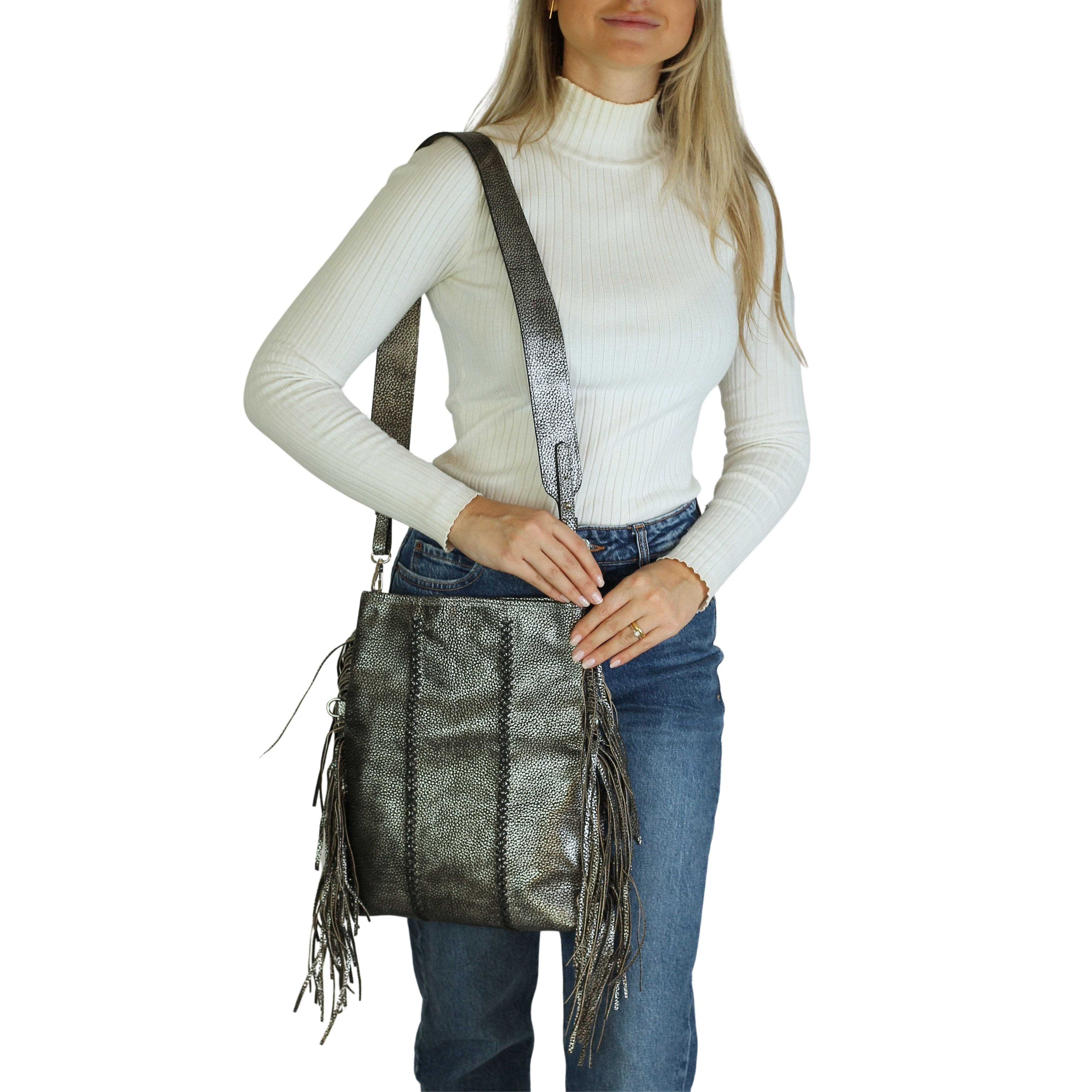 Medium Fringe Leather Crossbody Messenger, Alternate, color, Roman Chrome
