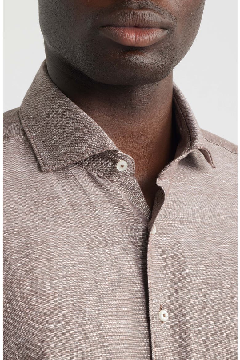 Modern Fit Cotton & Linen Dress Shirt, Alternate, color, BROWN
