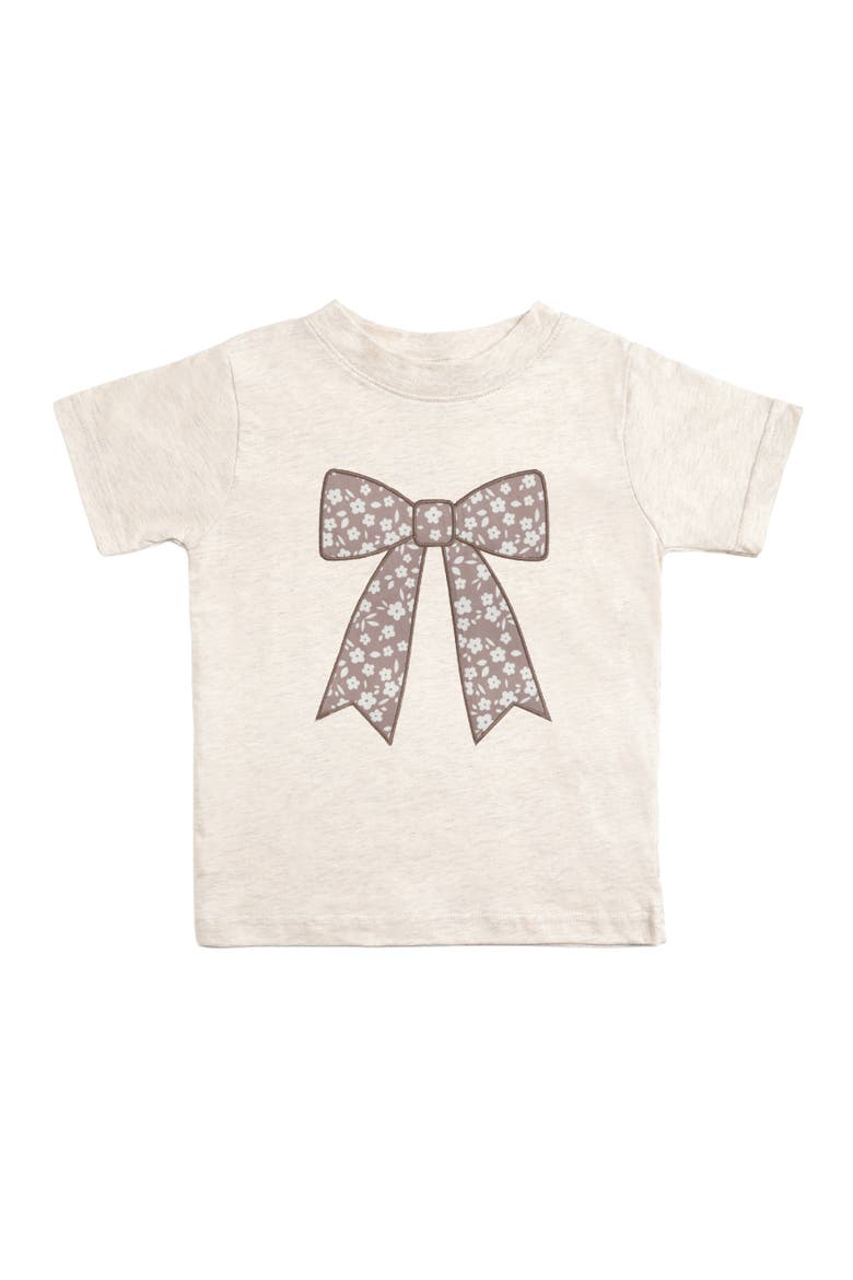 Mocha Floral Bow Patch Short Sleeve T-Shirt, Main, color, Natural Heather