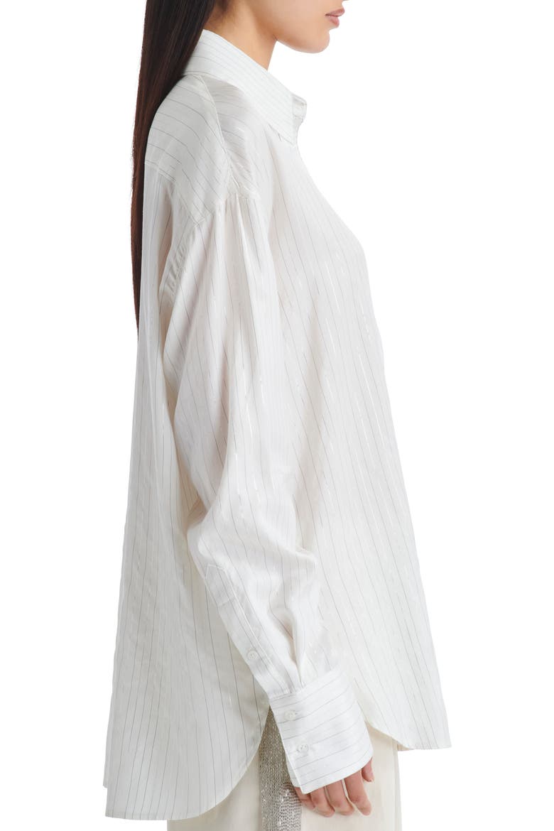 Big Joe Metallic Stripe Silk Button-Up Shirt, Alternate, color, IVORY MULTI