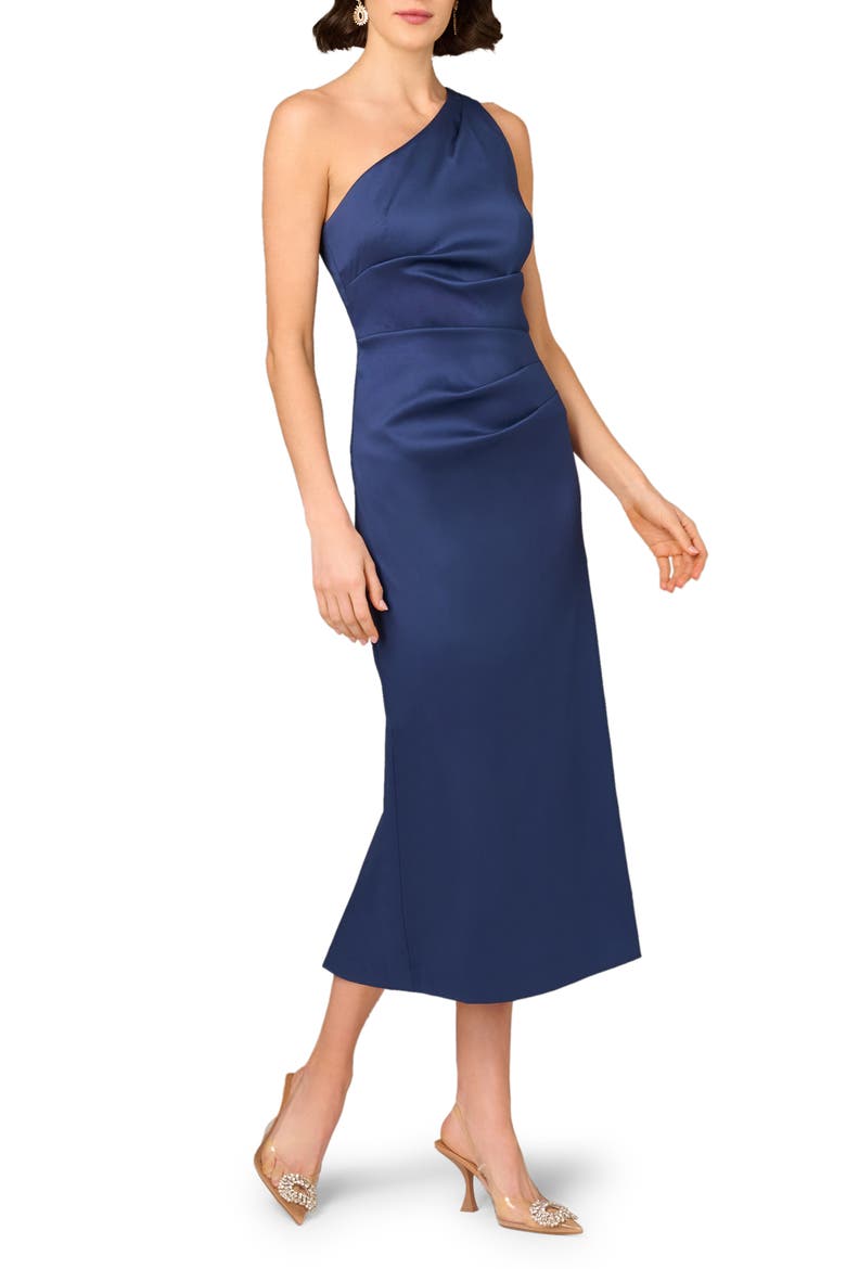 One-Shoulder Stretch Mikado Cocktail Dress, Main, color, NAVY