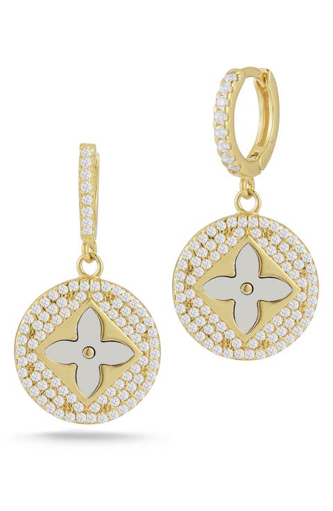 14K Gold Vermeil CZ Clover Earrings