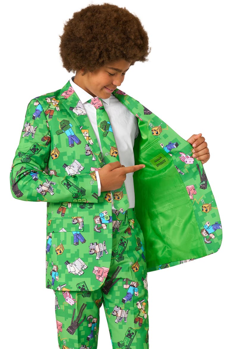 Kids' Minecraft Two-Piece Suit & Tie Set, Alternate, color, GREEN