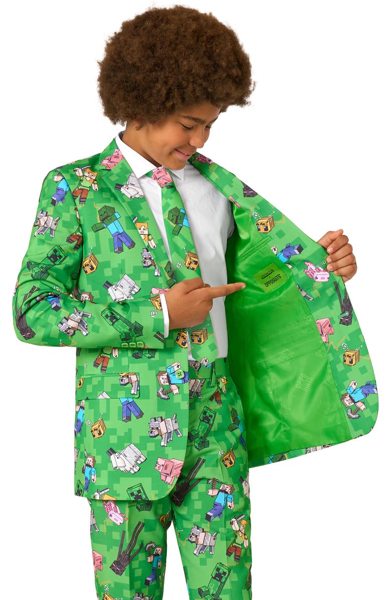 OppoSuits Kids' Minecraft Two-Piece Suit & Tie Set, Alternate, color, Green