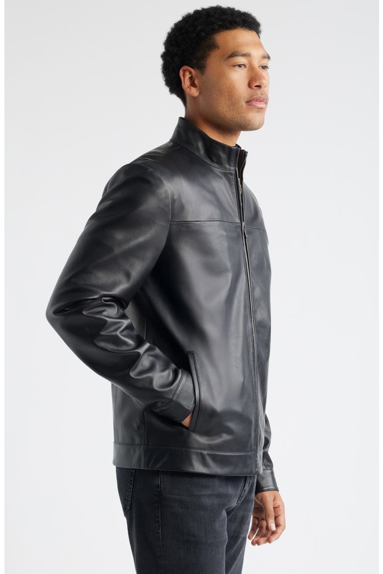 Stand Collar Leather Bomber Jacket, Alternate, color, BLACK