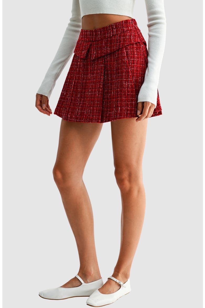 Pleated Tweed Miniskirt, Alternate, color, DEEP RED