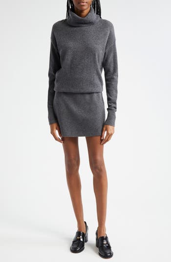 Veronica Beard Cassidy Merino Wool And Cashmere-blend Turtleneck Mini Dress In Charcoal
