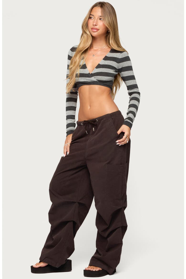 Meira Striped Knit Wrap Crop Top, Alternate, color, DARK-GRAY-AND-LIGHT-GRAY