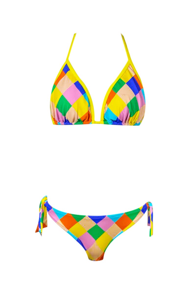 Multicolor Checkered Print Two Piece Bikini, Big Kid, Main, color, Multicolor