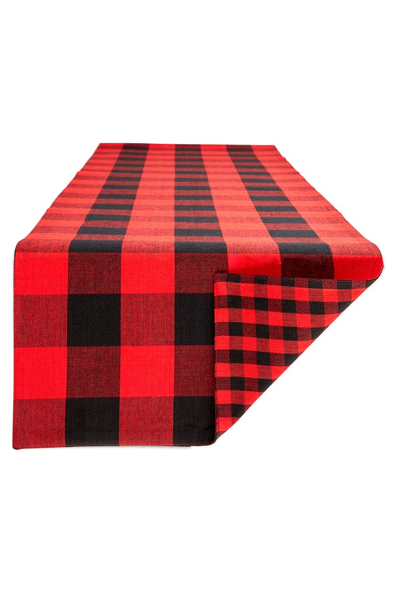 Reversible Gingham/Buffalo Check Table Runner, Main, color, Red/Black