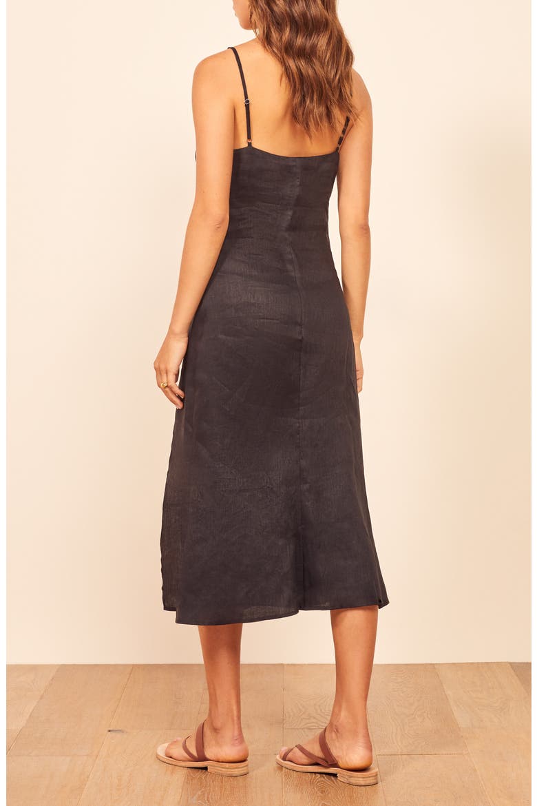 Brianna Side Slit Linen Dress, Alternate, color, BLACK