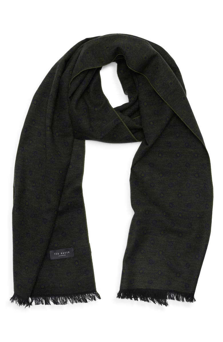 Ted Baker London Dot Brushed Silk Reversible Scarf, Main, color, Green