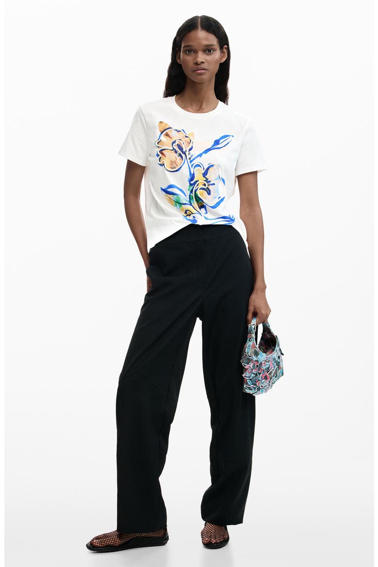 Floral Cord Embellished Cotton T-Shirt, Alternate, color, WHITE