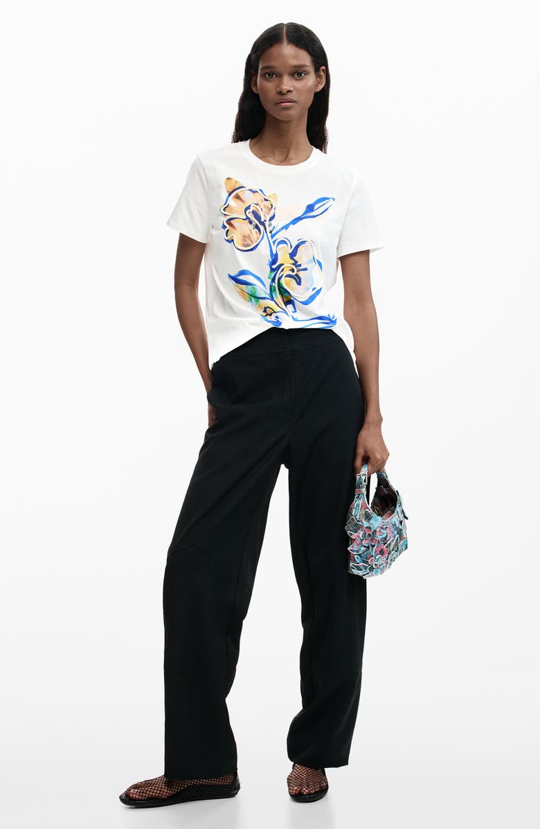 Desigual Floral Cord Embellished Cotton T-Shirt, Alternate, color, White