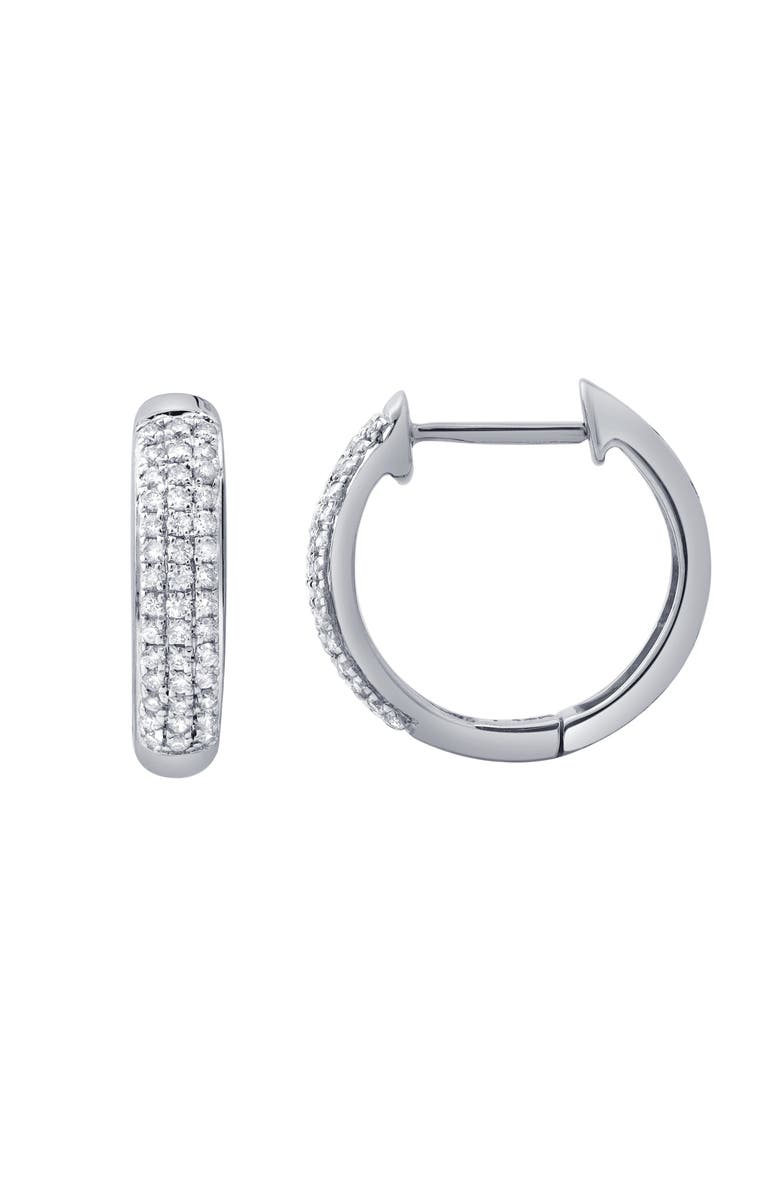 LuvMyJewelry Halo Loop 0.25 Ct 14K Gold Diamond Huggies, Alternate, color, 14K White Gold