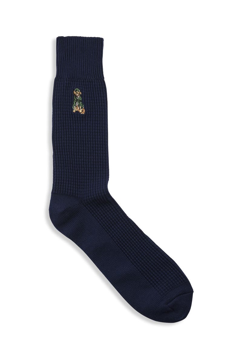 Big & Tall Waffle-Knit Dog Crew Socks, Main, color, NAVY